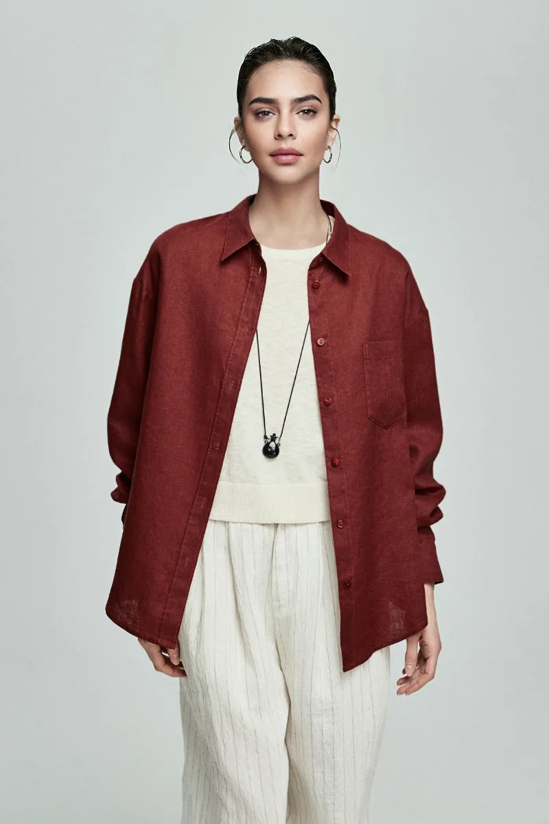 Premium French Linen Long Sleeve Button-Down Shirt