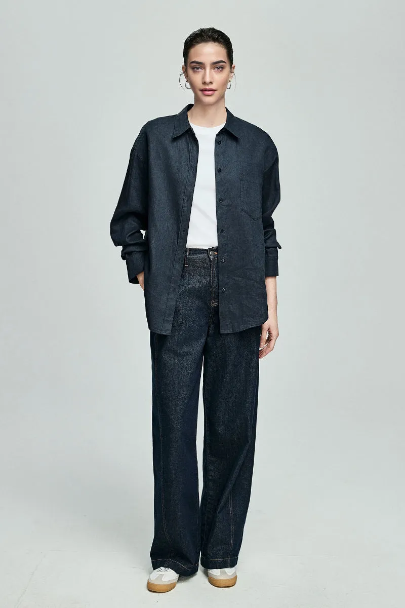 Premium French Linen Long Sleeve Button-Down Shirt