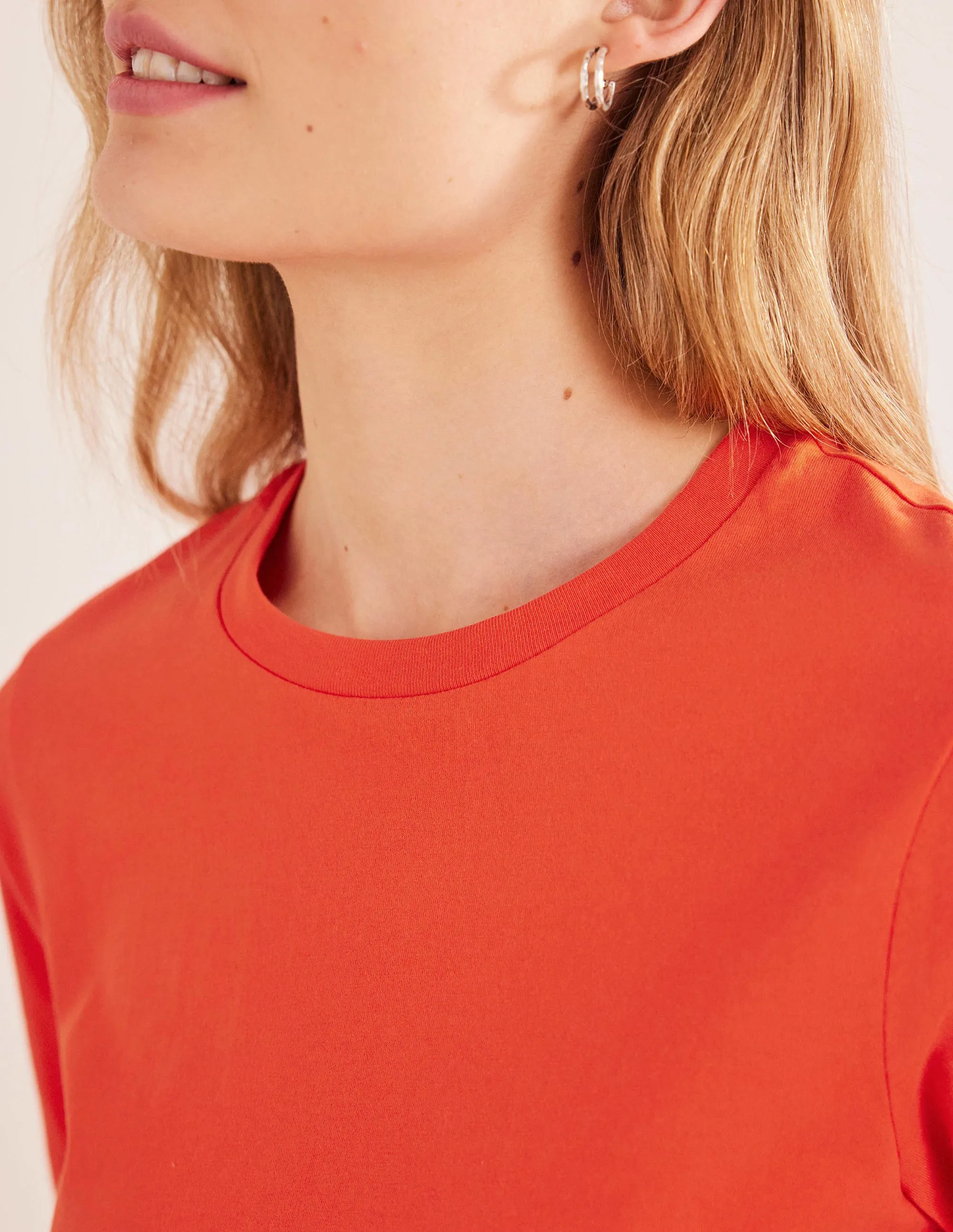 Pure Cotton Crew Neck T-shirt-Red Pop