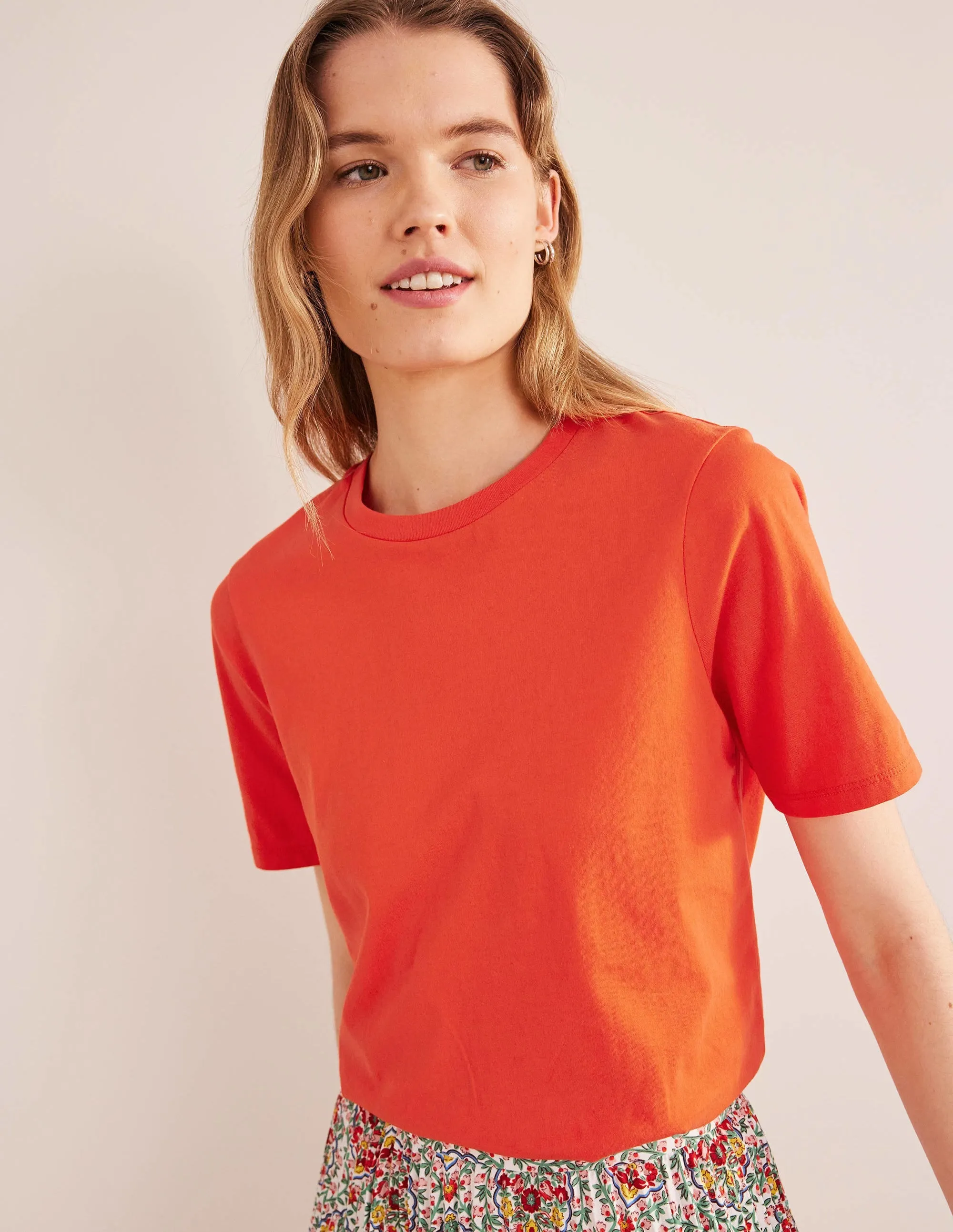 Pure Cotton Crew Neck T-shirt-Red Pop