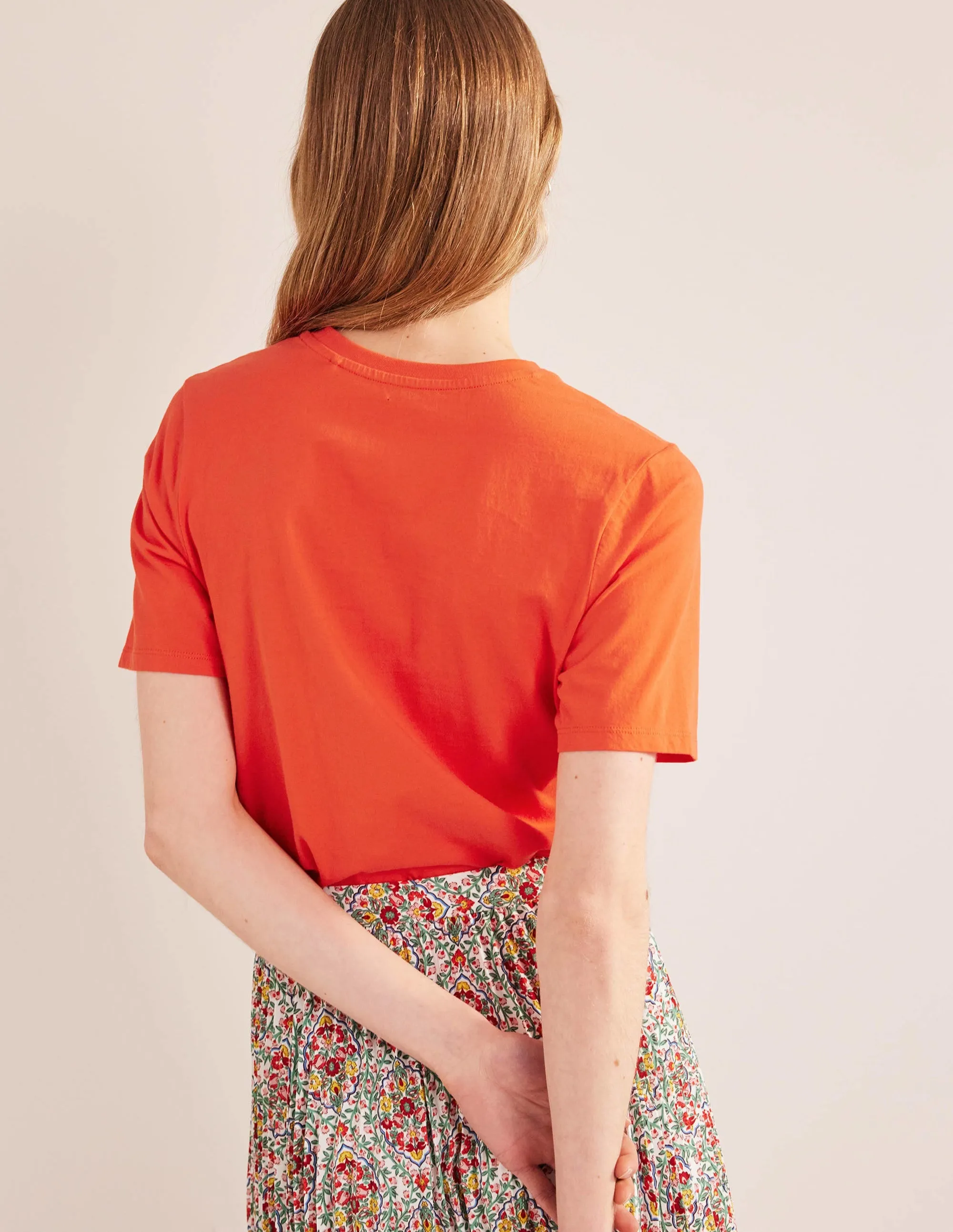 Pure Cotton Crew Neck T-shirt-Red Pop