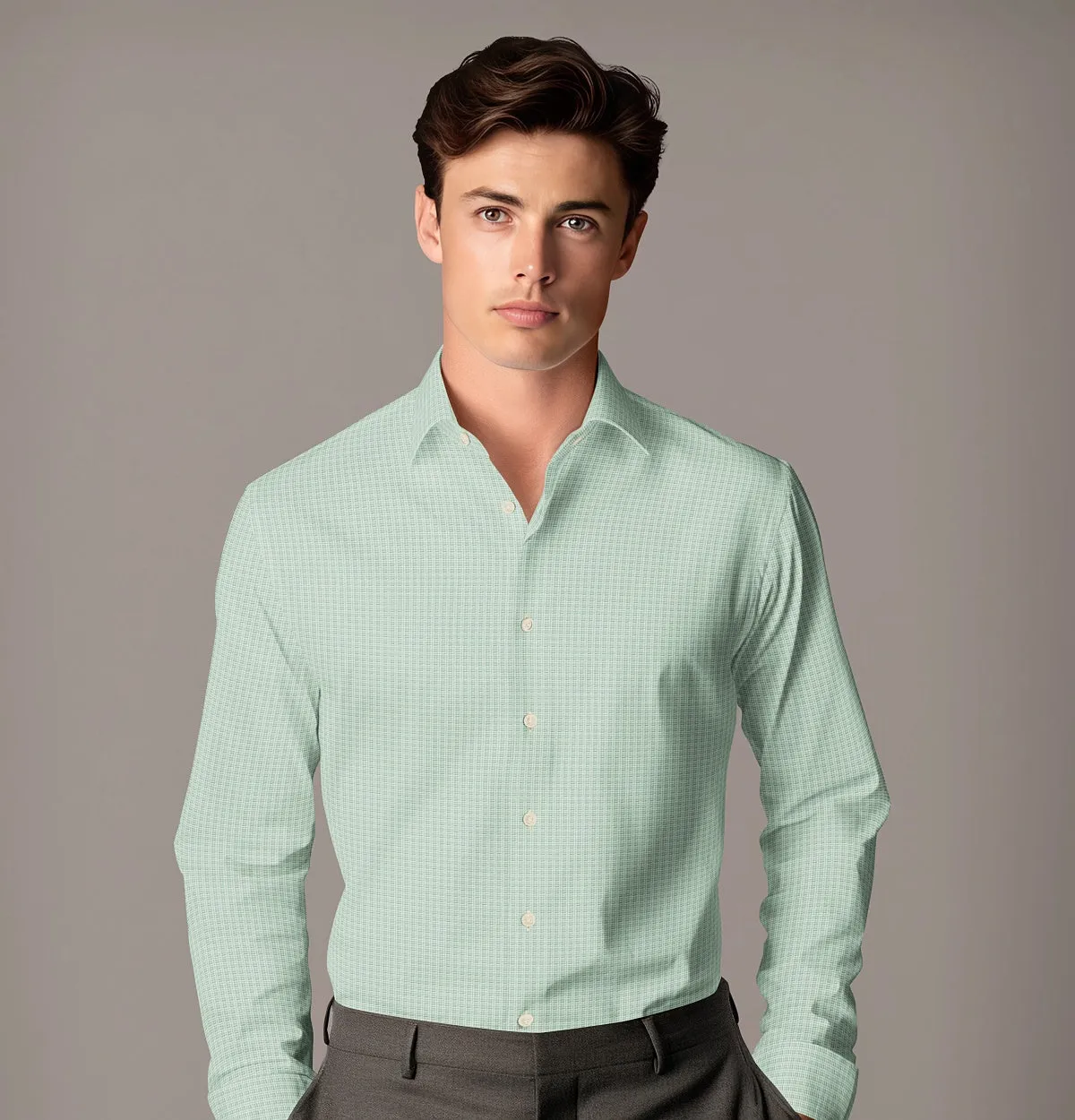 Pure Cotton - Long Sleeve - Mint Houndstooth Print