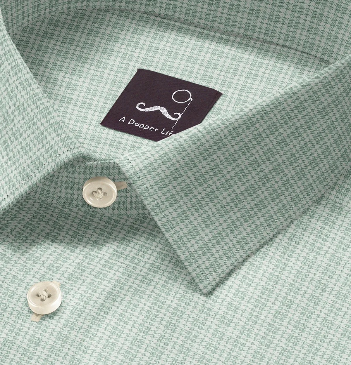 Pure Cotton - Long Sleeve - Mint Houndstooth Print