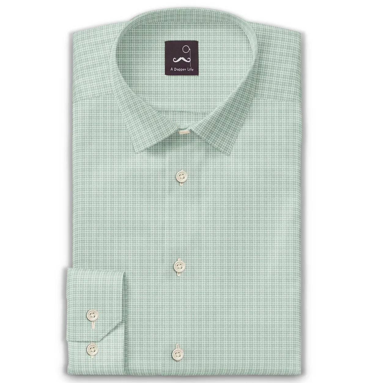 Pure Cotton - Long Sleeve - Mint Houndstooth Print