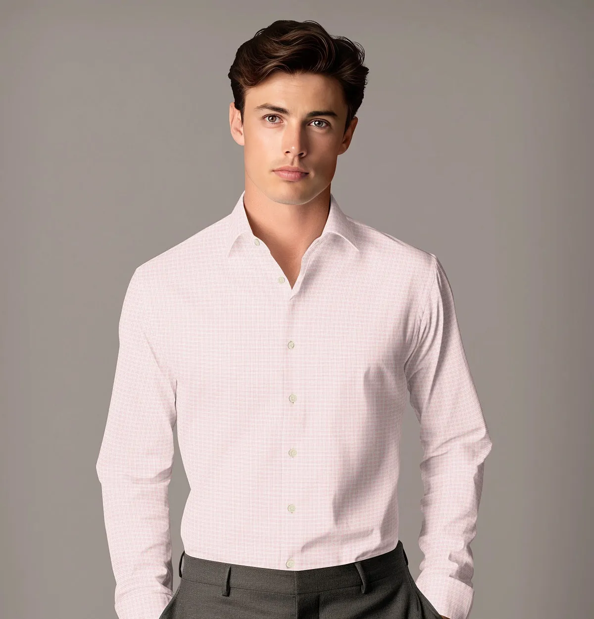 Pure Cotton - Long Sleeve - Pink Houndstooth Print