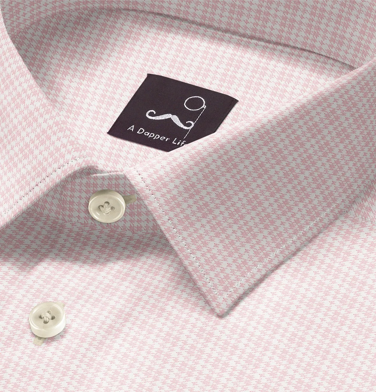 Pure Cotton - Long Sleeve - Pink Houndstooth Print