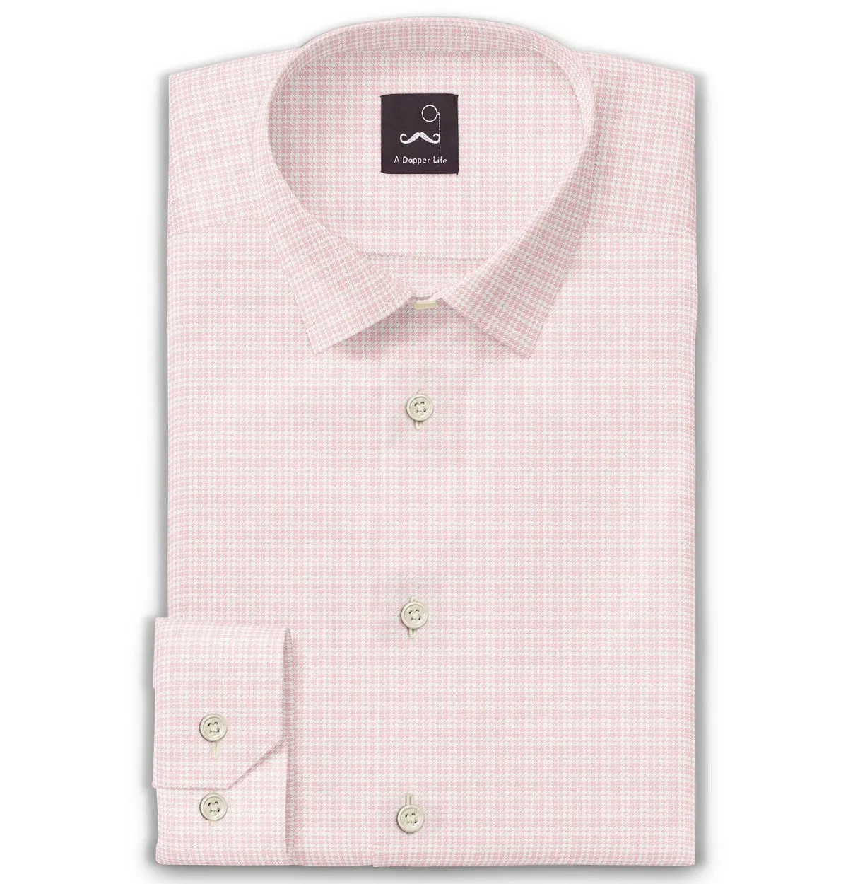 Pure Cotton - Long Sleeve - Pink Houndstooth Print