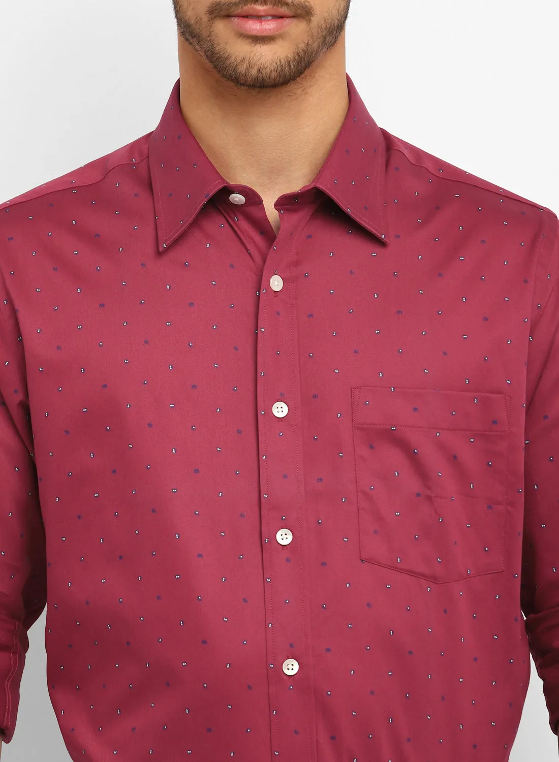 Red Cotton Printed Full Sleeve Shirt