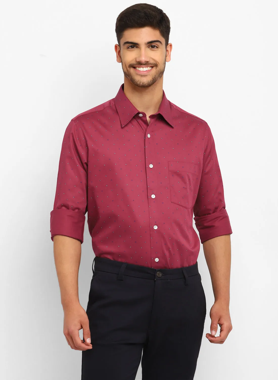 Red Cotton Printed Full Sleeve Shirt