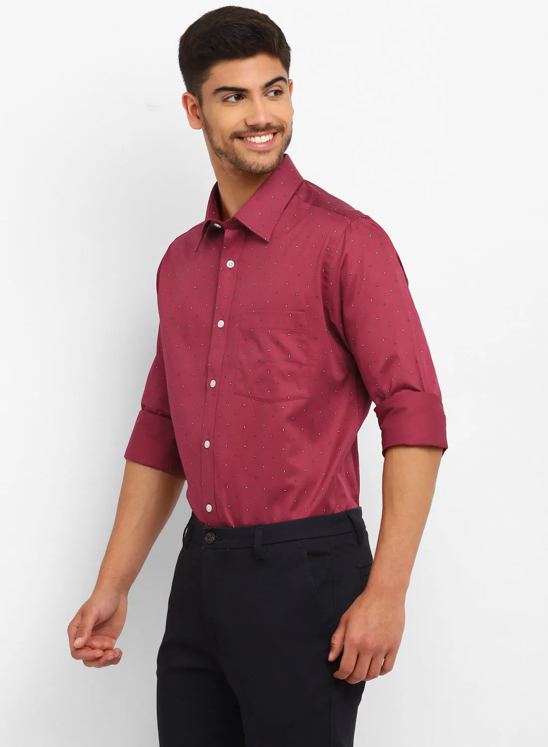 Red Cotton Printed Full Sleeve Shirt
