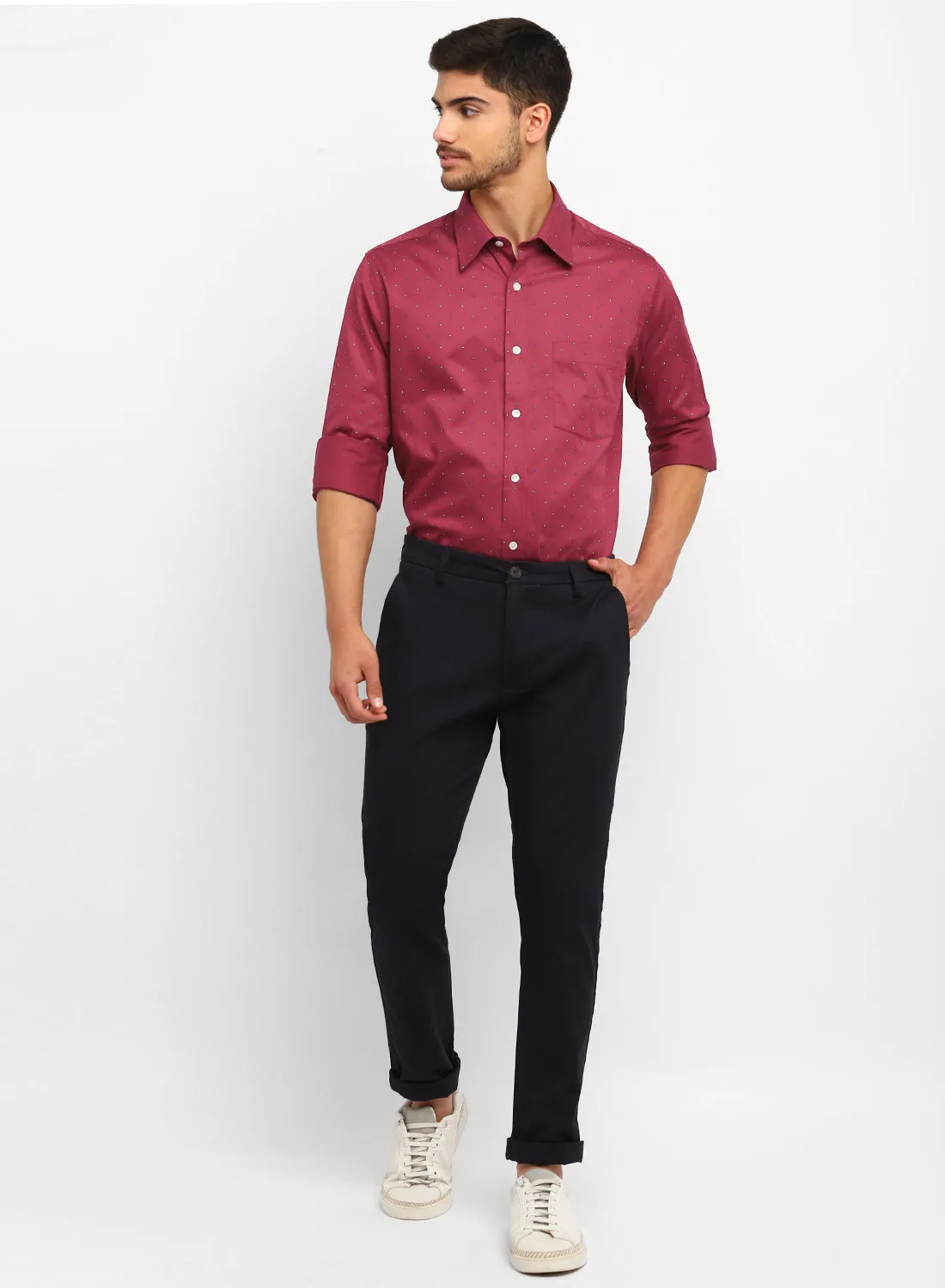 Red Cotton Printed Full Sleeve Shirt