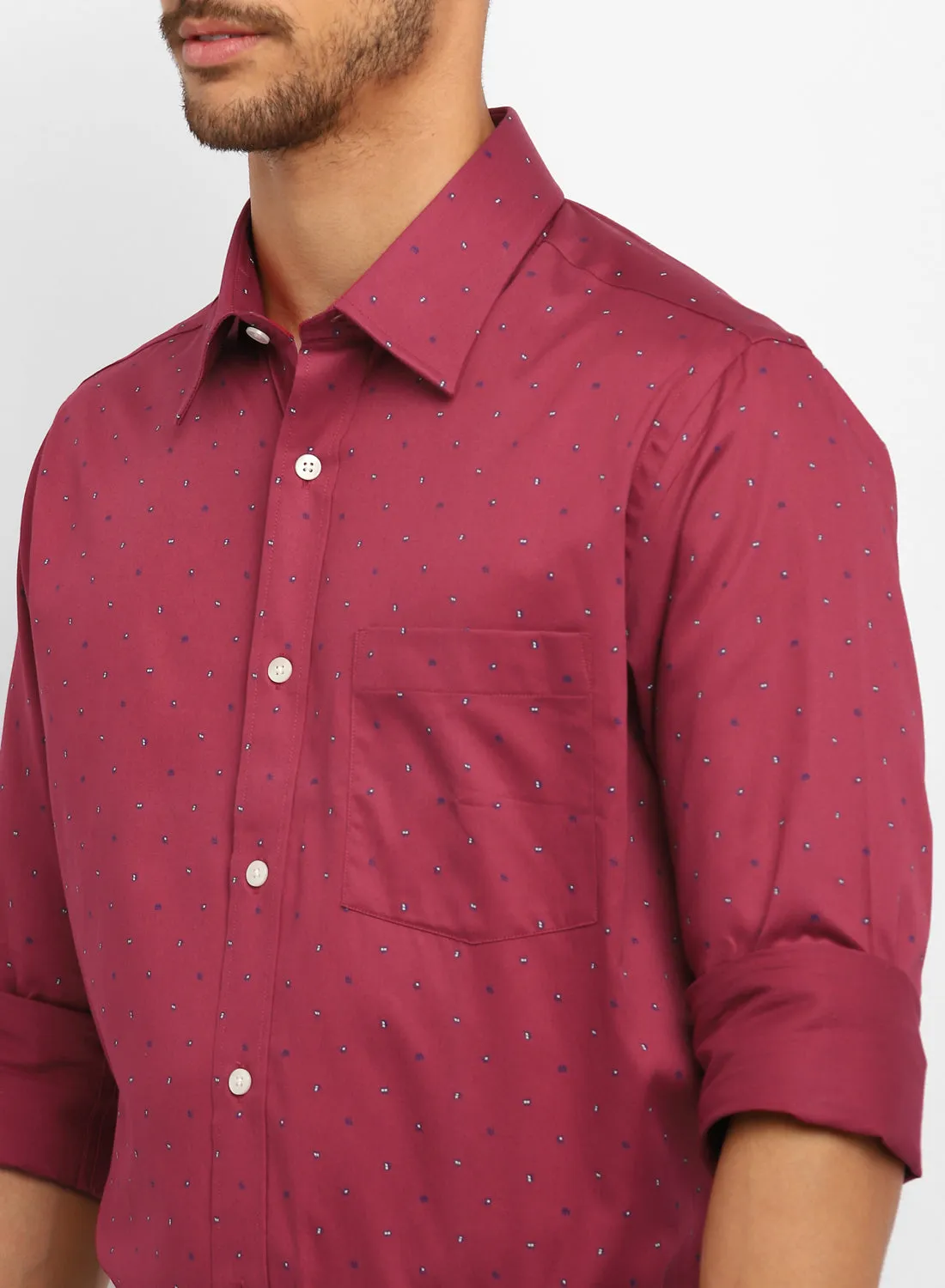 Red Cotton Printed Full Sleeve Shirt