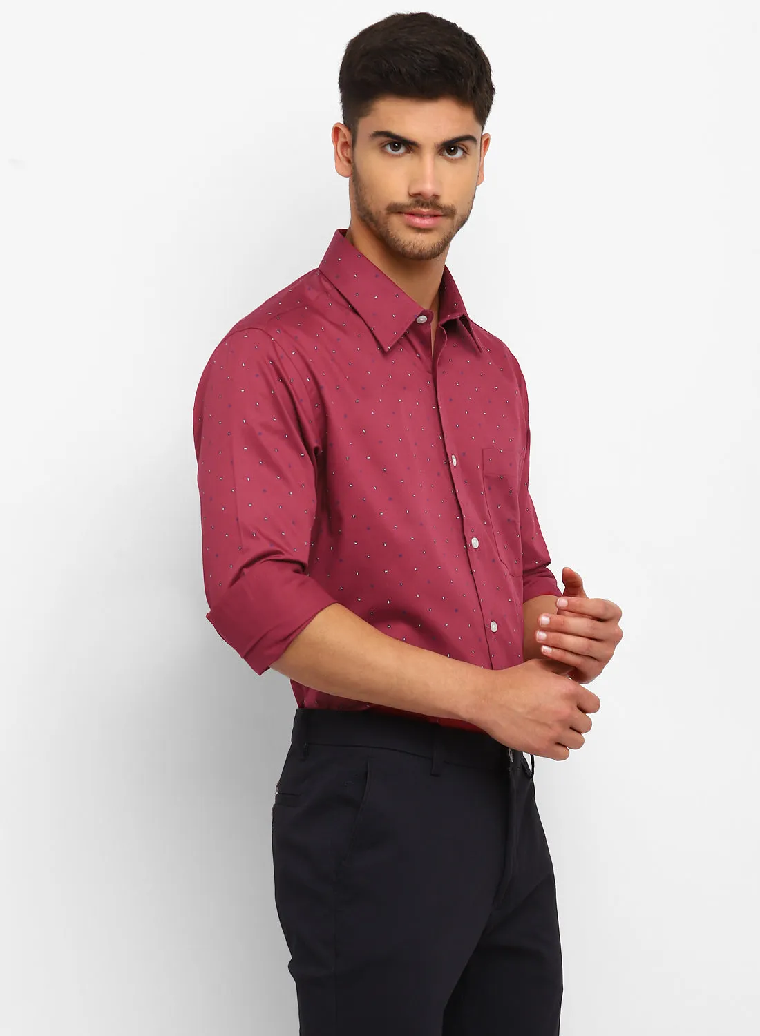 Red Cotton Printed Full Sleeve Shirt