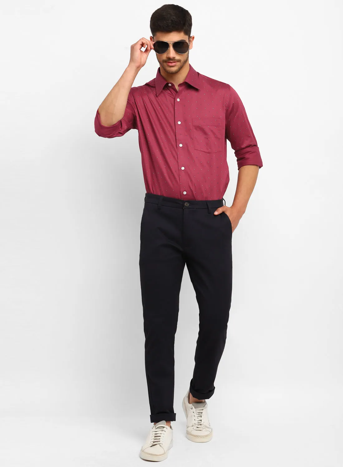Red Cotton Printed Full Sleeve Shirt