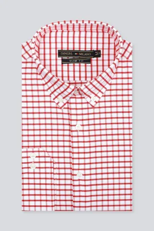 Red Windowpane Check Casual Milano Shirt