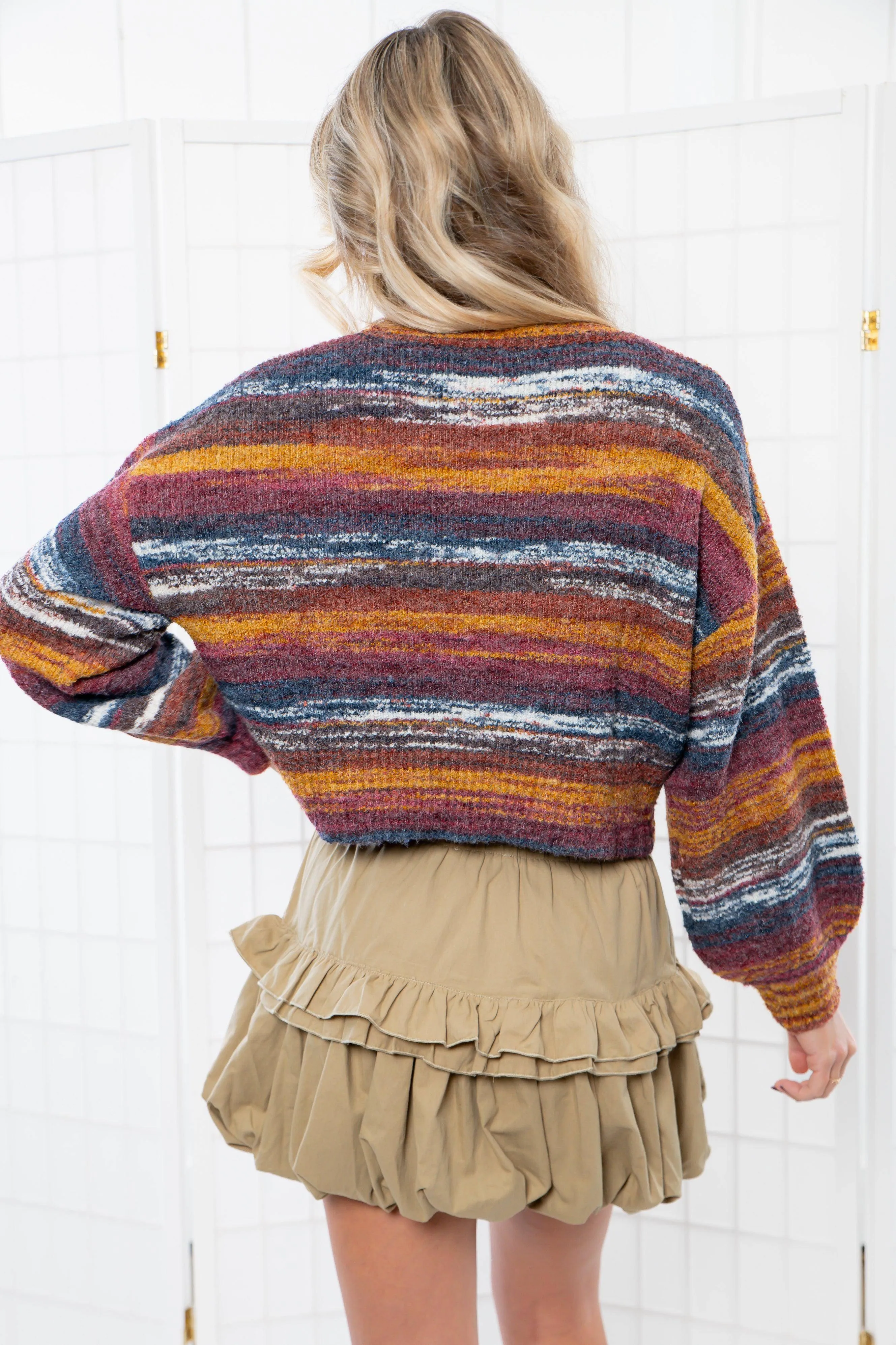 Rita Multi Stripe Boucle Cropped Sweater