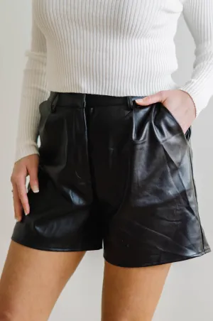Romie Black Leather High Waisted Shorts
