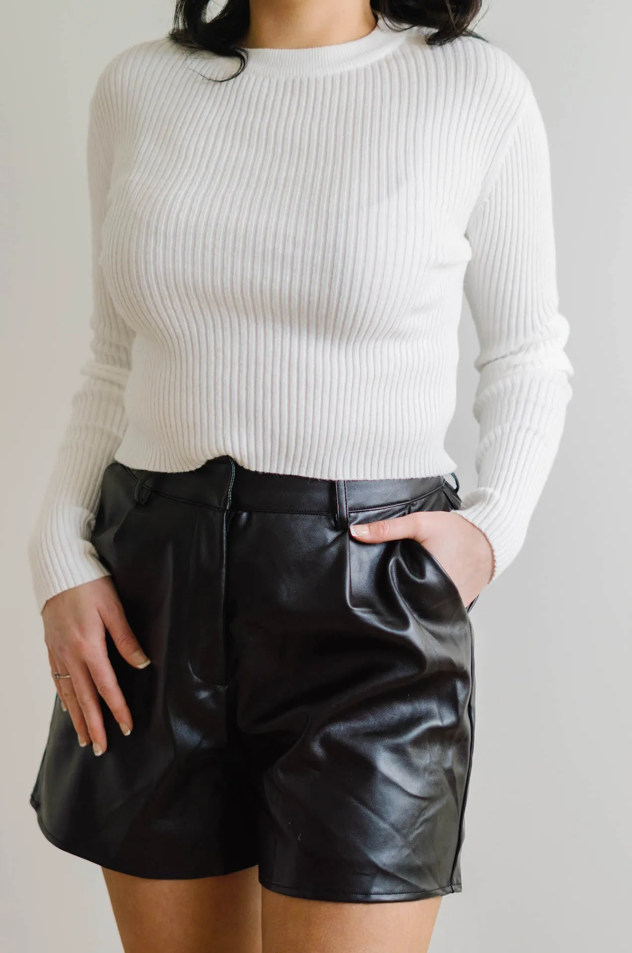 Romie Black Leather High Waisted Shorts
