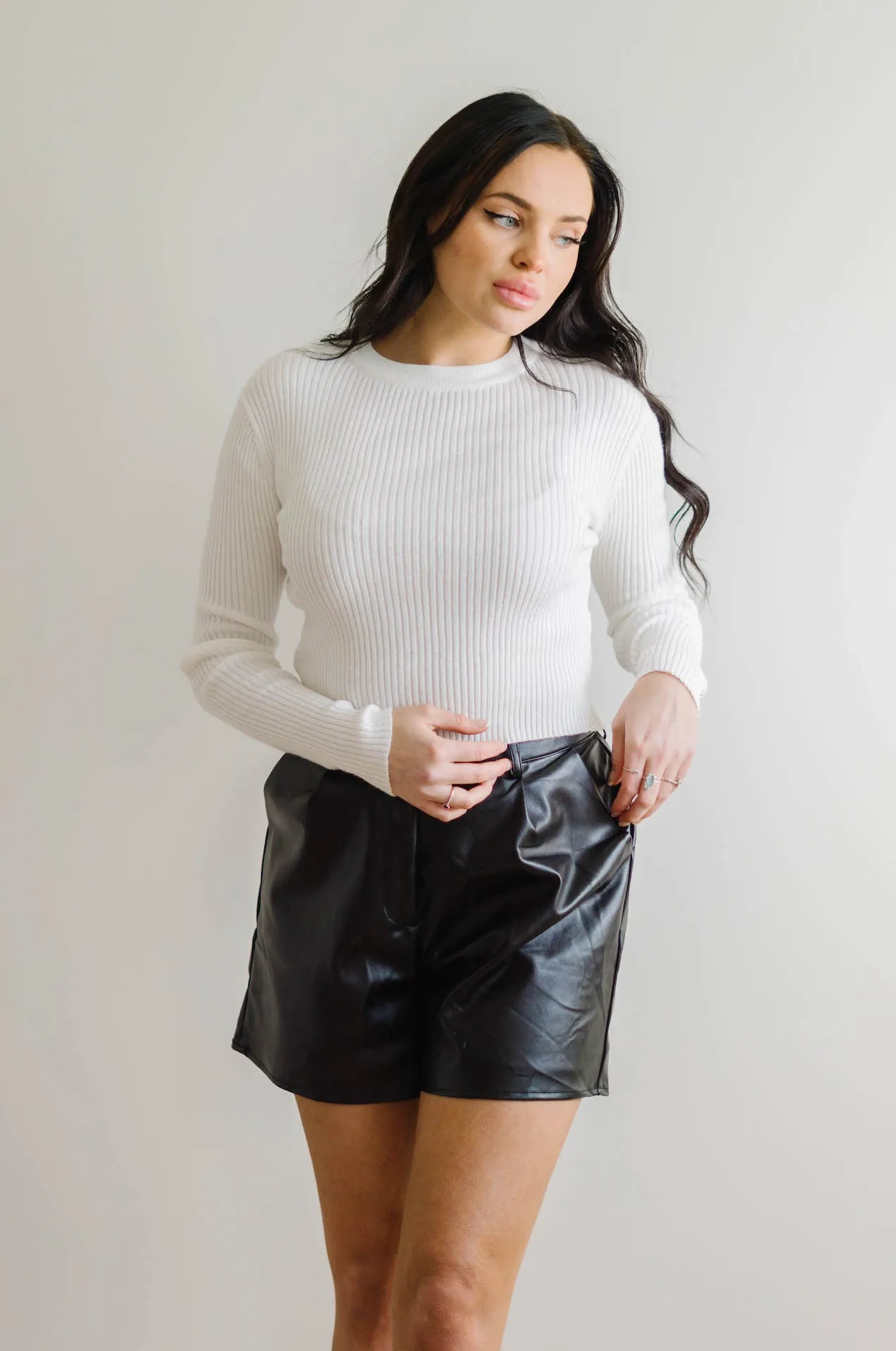 Romie Black Leather High Waisted Shorts