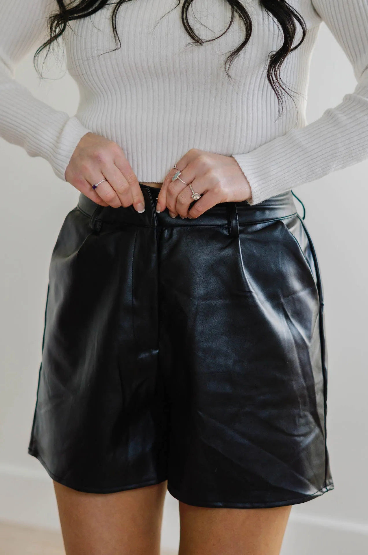 Romie Black Leather High Waisted Shorts