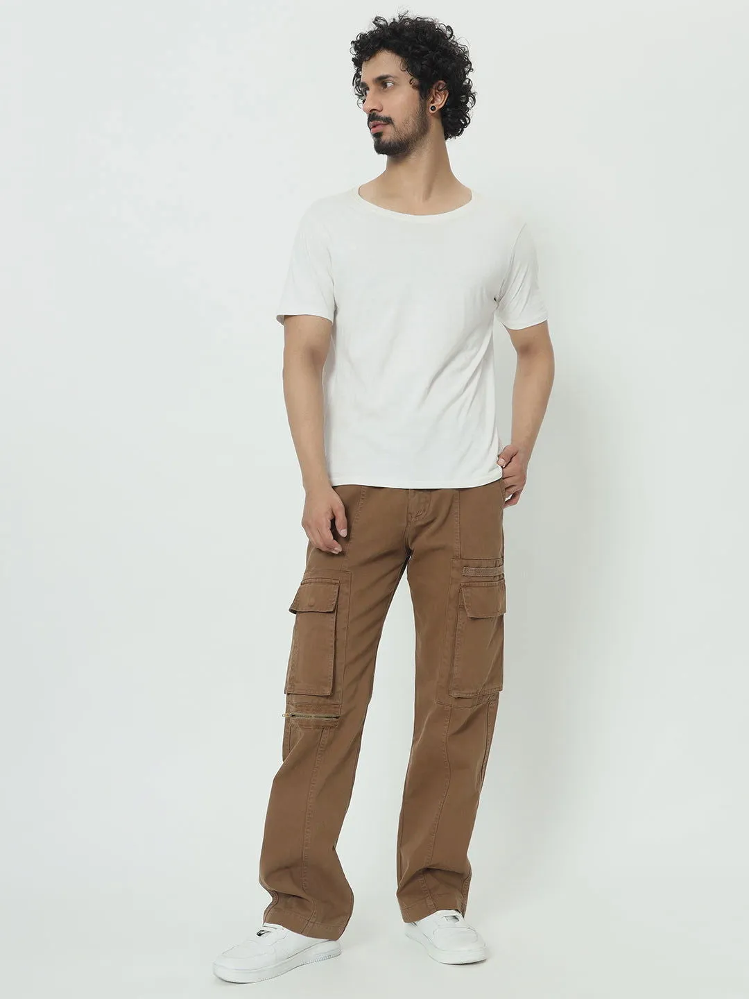 SAINTJONES-STREETWEAR KHAKI CARGO PANTS.