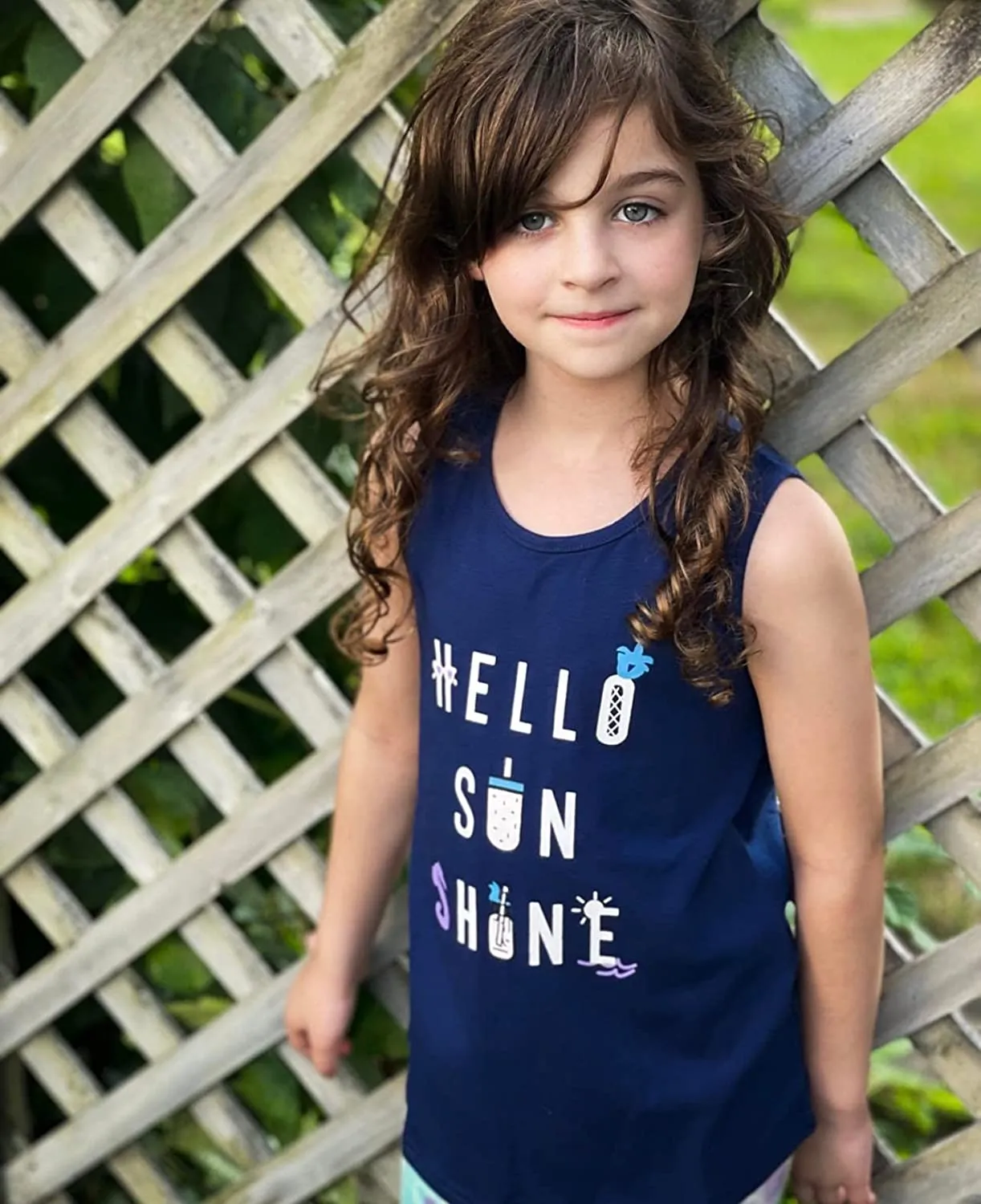 Size 12 - 13 Years "Hello Sun Shine" Trendy Summer Sleeveless Crewneck Tank Top