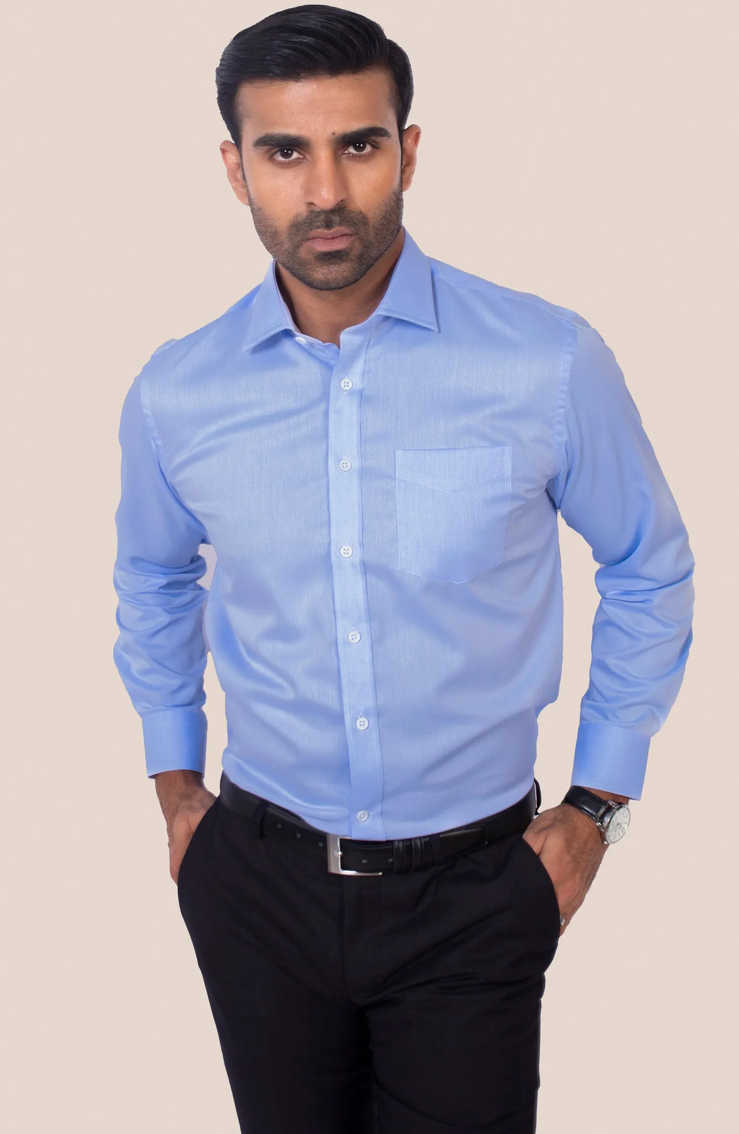 Sky Blue Striped Arrow Dobby Shirt