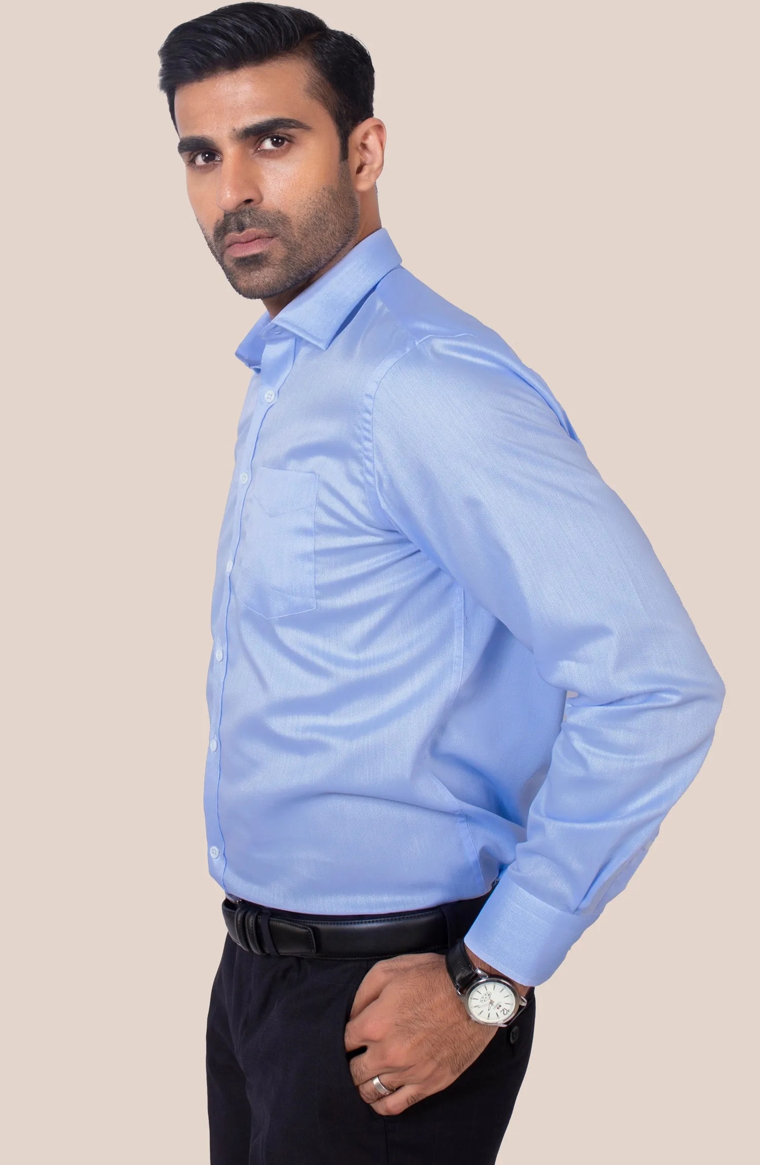 Sky Blue Striped Arrow Dobby Shirt