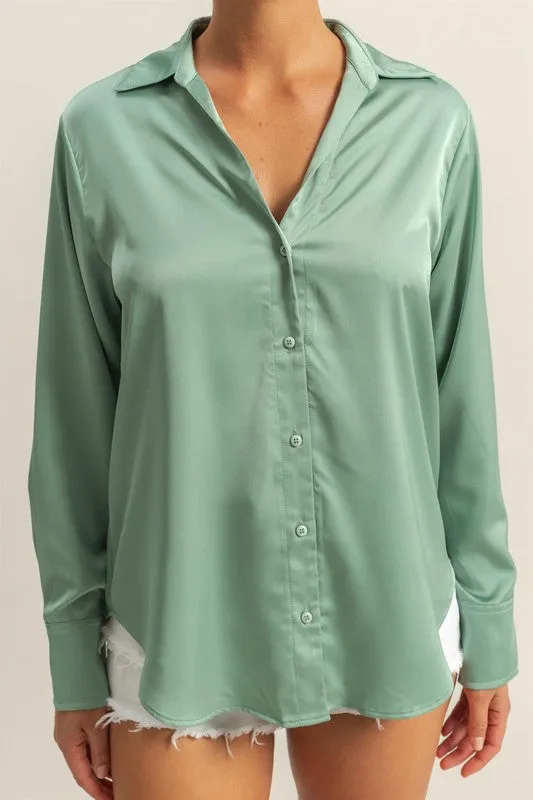 Skylar's Satin Button-Up Collared Top