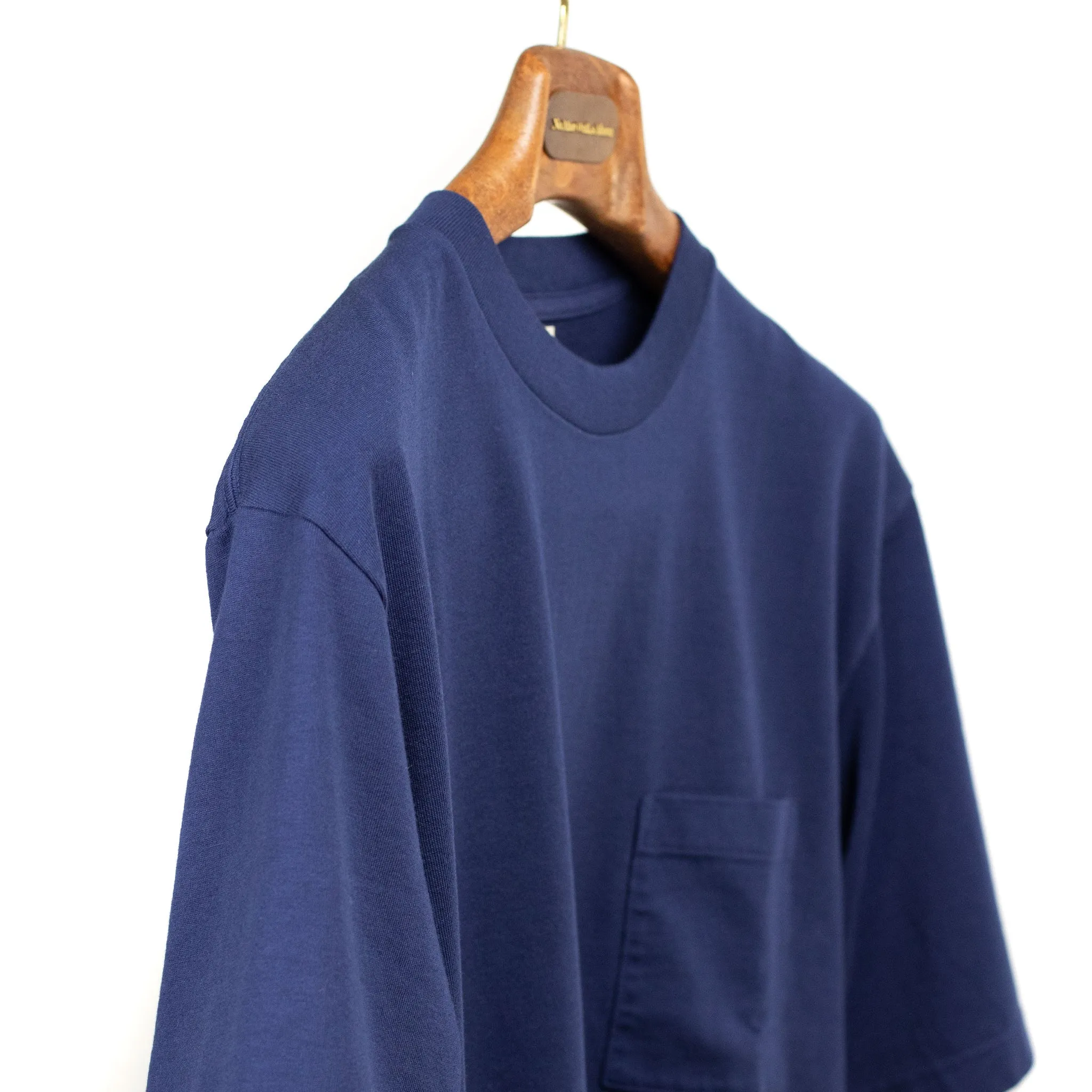 Soft cotton crewneck pocket tee in navy blue
