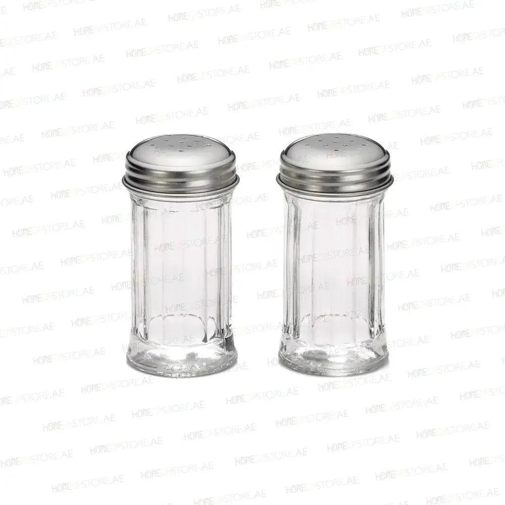 Tablecraft 657 Fluted Salt & Pepper Shaker, Restaurant Shakers, Chrome Top, & Glass Body , Capacity 2oz, Set of 2