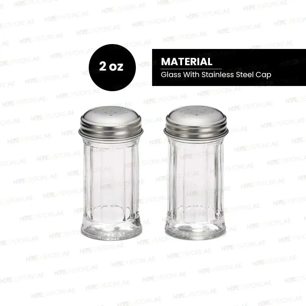 Tablecraft 657 Fluted Salt & Pepper Shaker, Restaurant Shakers, Chrome Top, & Glass Body , Capacity 2oz, Set of 2