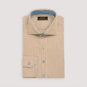 The Earl Striped | Barrel Cuff | Spread Collar | Brown