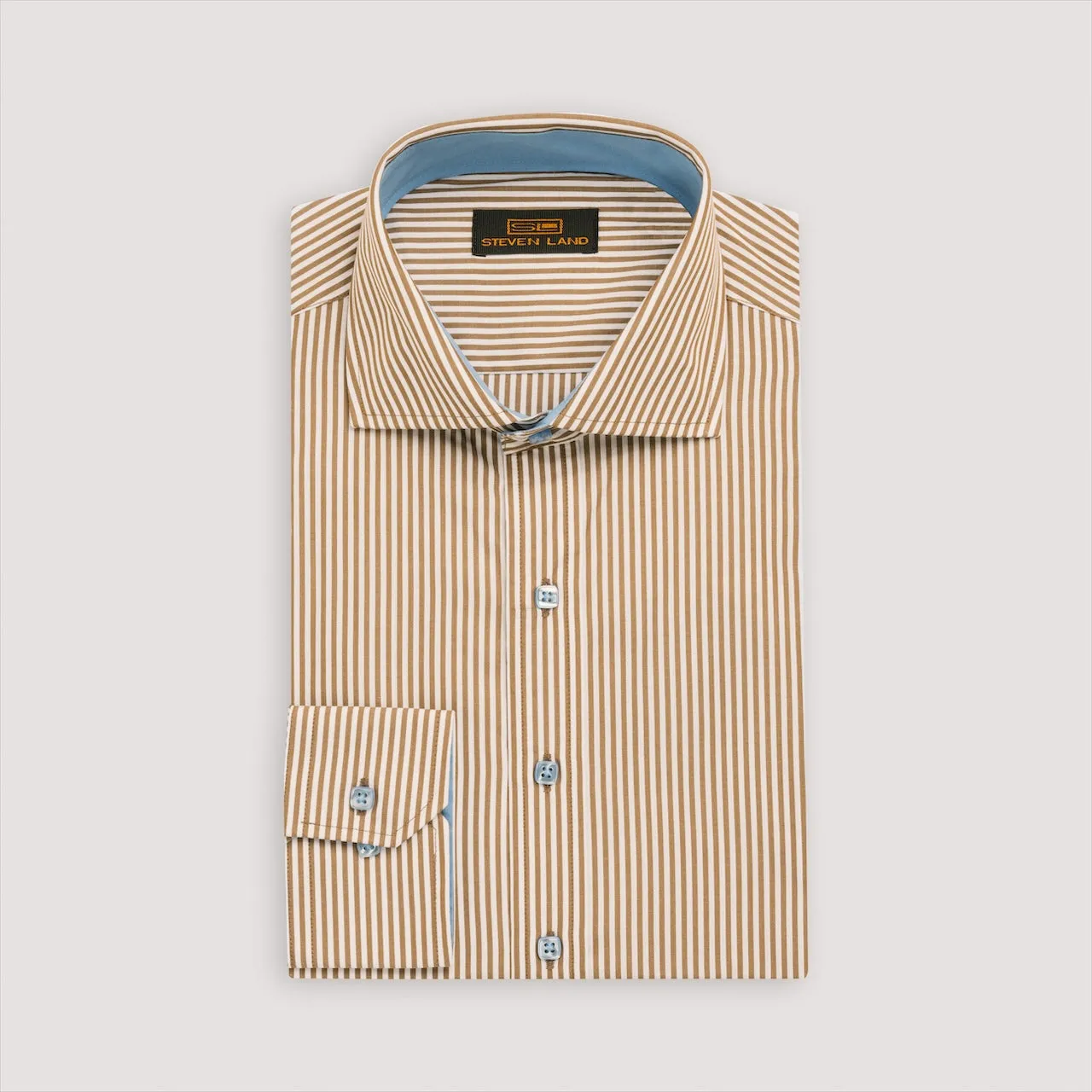 The Earl Striped | Barrel Cuff | Spread Collar | Brown