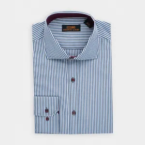 The Earl Striped | Barrel Cuff | Spread Collar | Navy