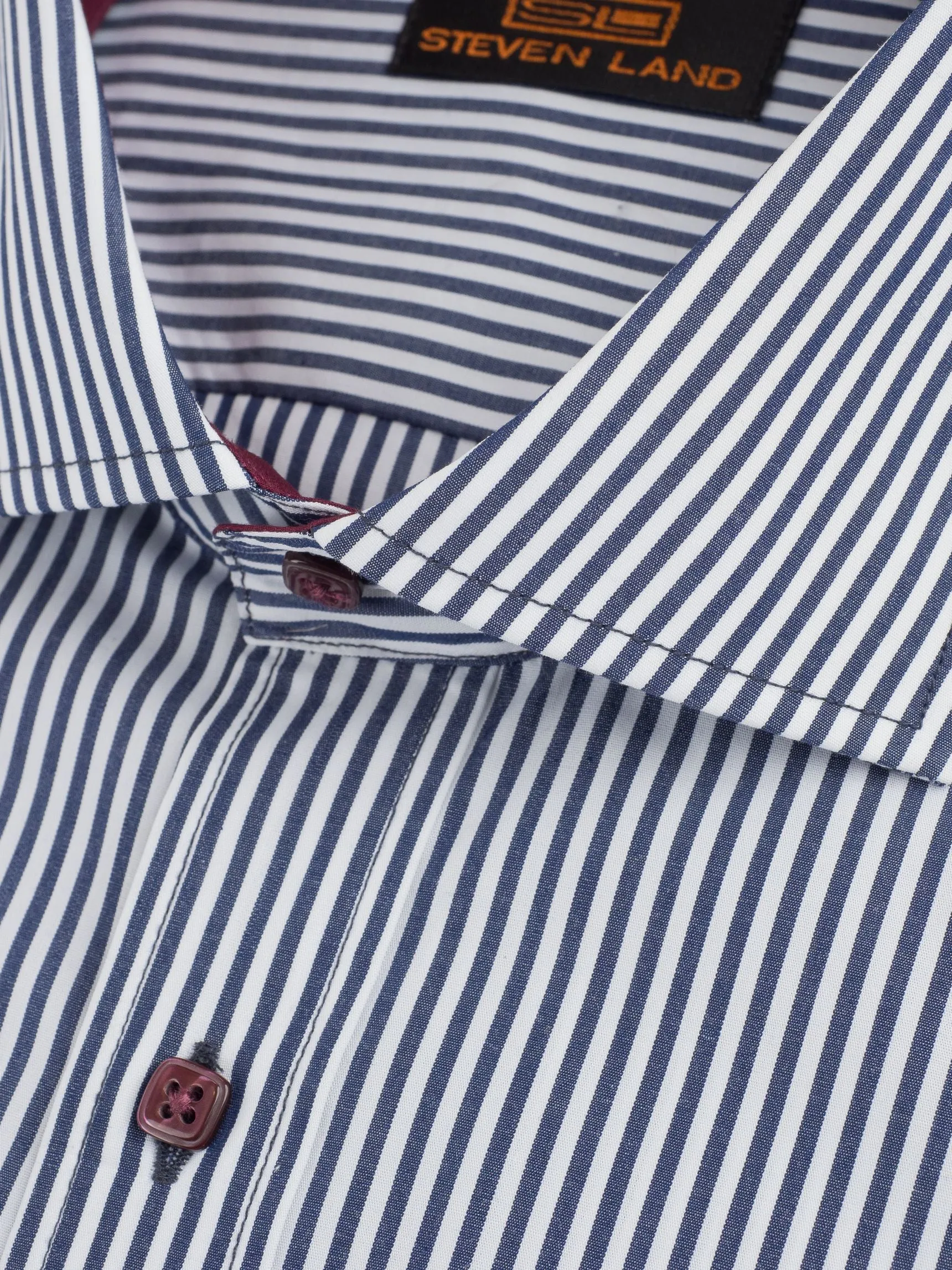 The Earl Striped | Barrel Cuff | Spread Collar | Navy