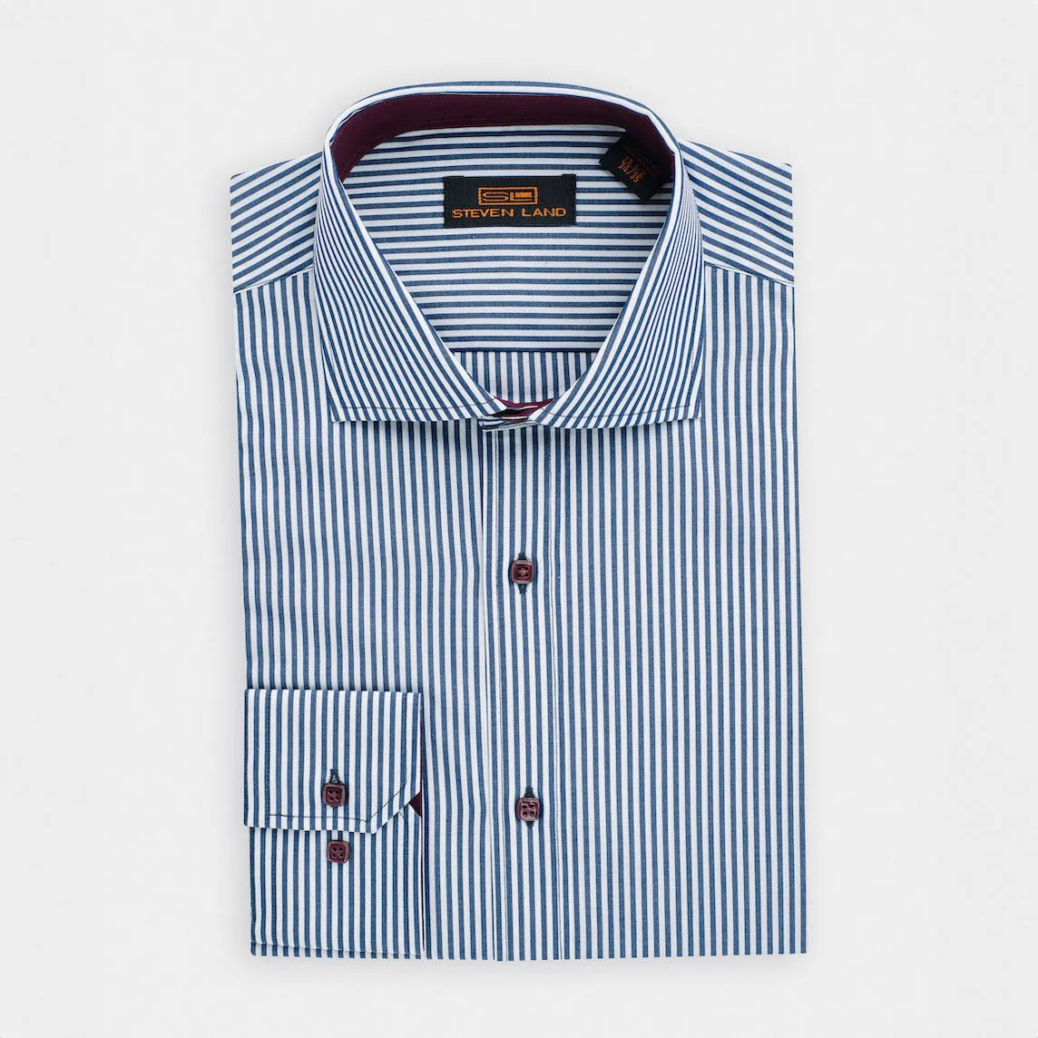 The Earl Striped | Barrel Cuff | Spread Collar | Navy