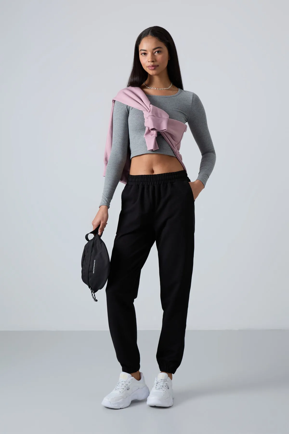 TMY Black Pocket High Waist Comfortable Fit Elastic Cuff Women's Sweatpants - 94583 - Mariupol