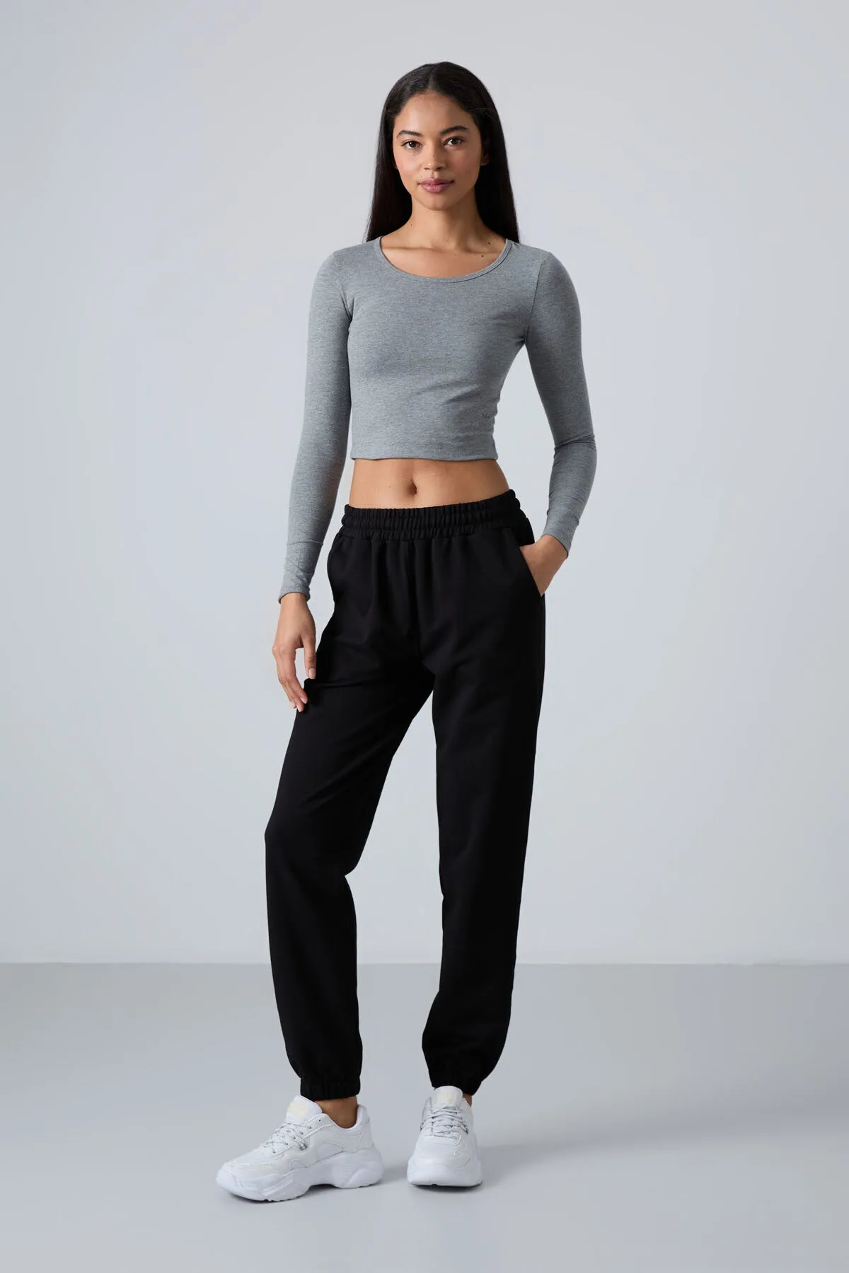 TMY Black Pocket High Waist Comfortable Fit Elastic Cuff Women's Sweatpants - 94583 - Mariupol