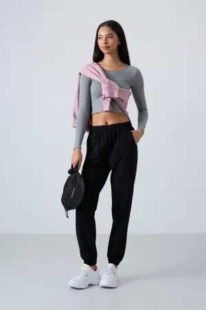 TMY Black Pocket High Waist Comfortable Fit Elastic Cuff Women's Sweatpants - 94583 - Mariupol