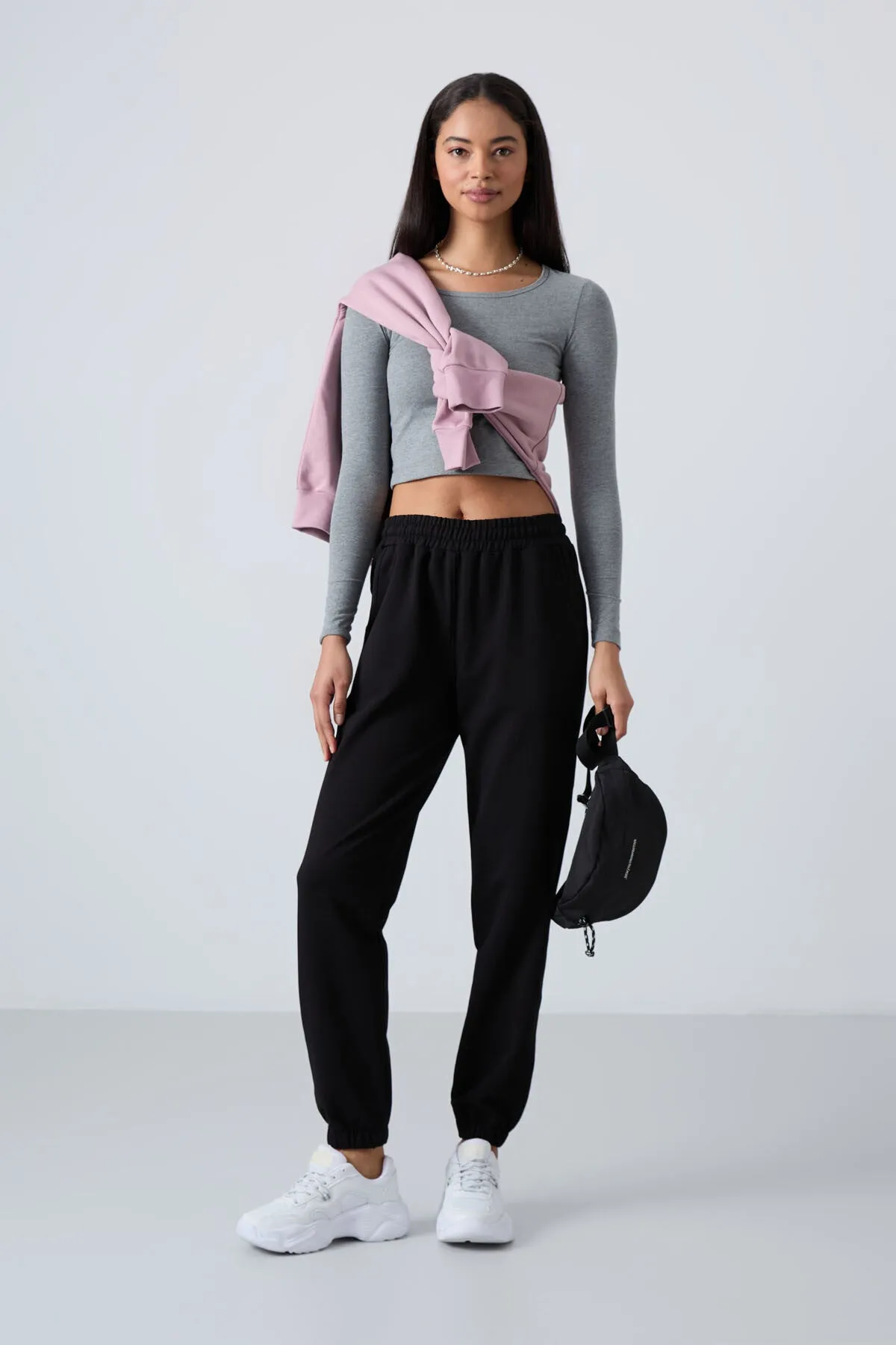 TMY Black Pocket High Waist Comfortable Fit Elastic Cuff Women's Sweatpants - 94583 - Mariupol