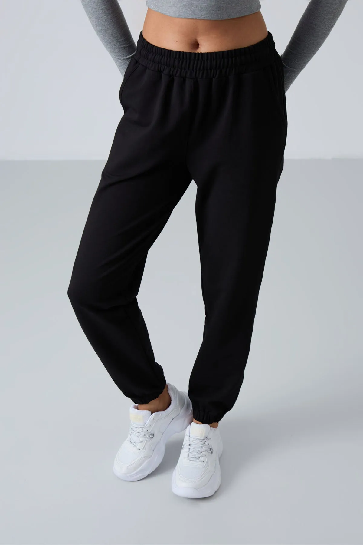 TMY Black Pocket High Waist Comfortable Fit Elastic Cuff Women's Sweatpants - 94583 - Mariupol