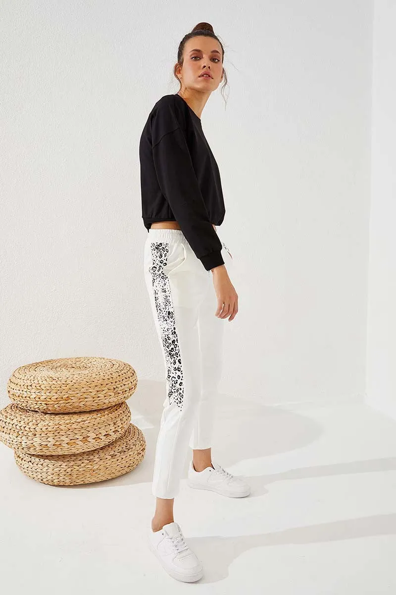 TMY Ecru Sides Leopard Pattern Comfortable Fit Slim Leg Women's Sweatpants - 94572 - Weslaco