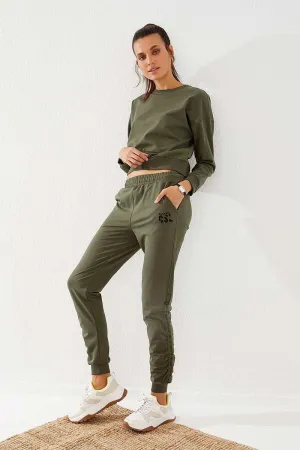TMY Haki Extra Detailed Comfortable Fit Cuffed Women's Sweatpants - 94587 - Des Moines