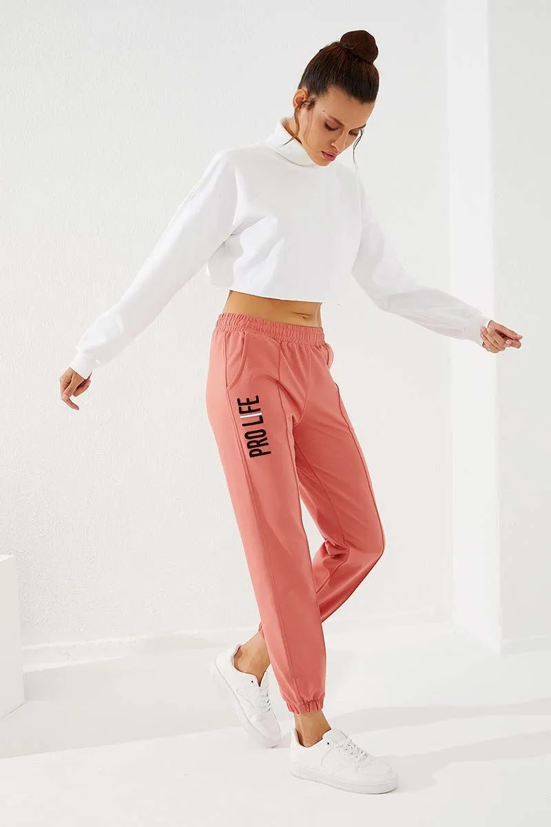 TMY Powder Text Embroidered Comfortable Fit Elastic Cuff Women's Sweatpants - 94571 - Accrington