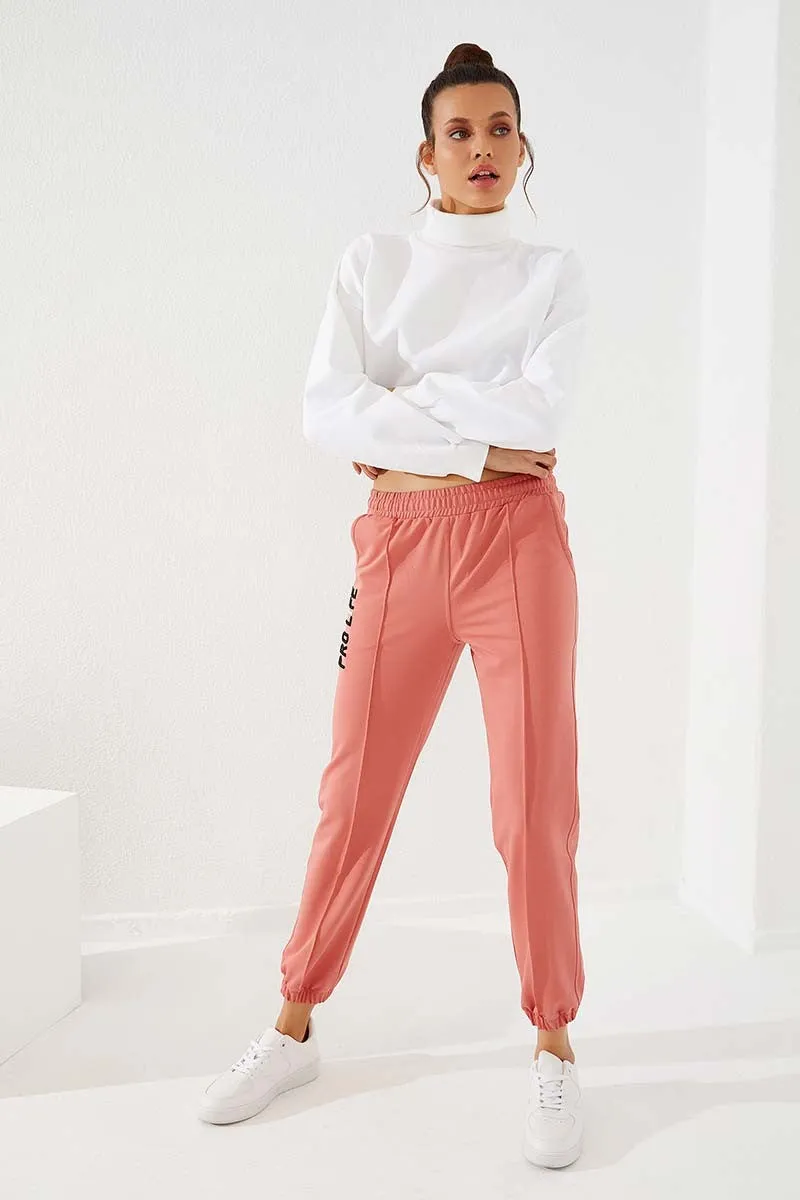 TMY Powder Text Embroidered Comfortable Fit Elastic Cuff Women's Sweatpants - 94571 - Accrington