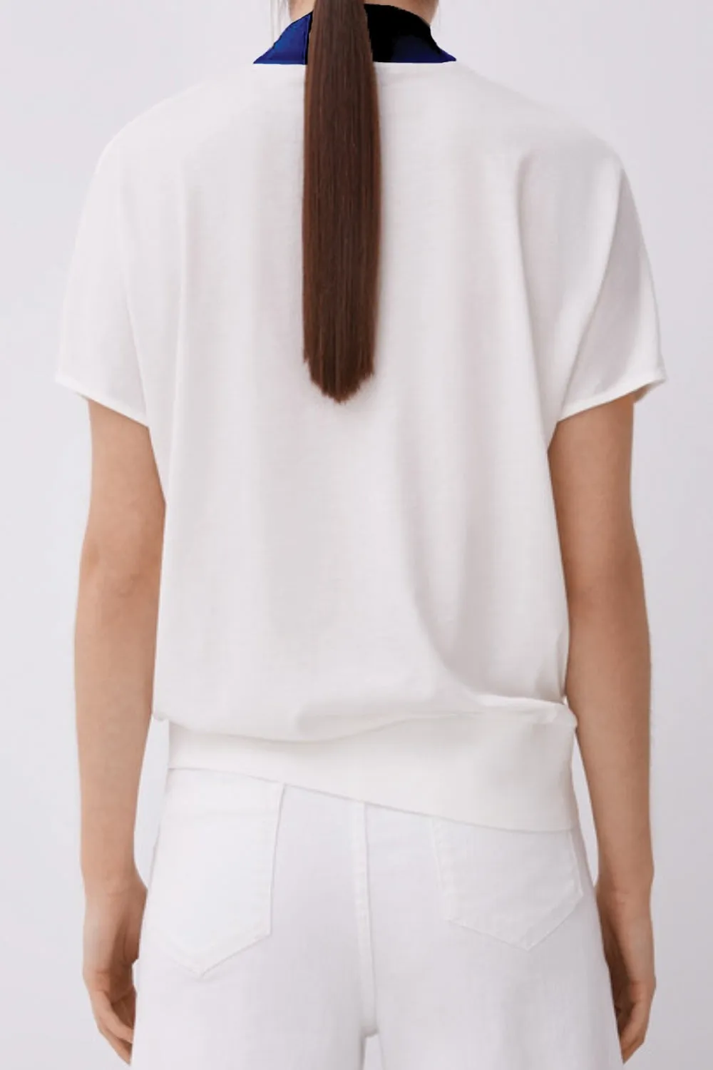 V-We White And Blue Top With Rectangular Graphic Print