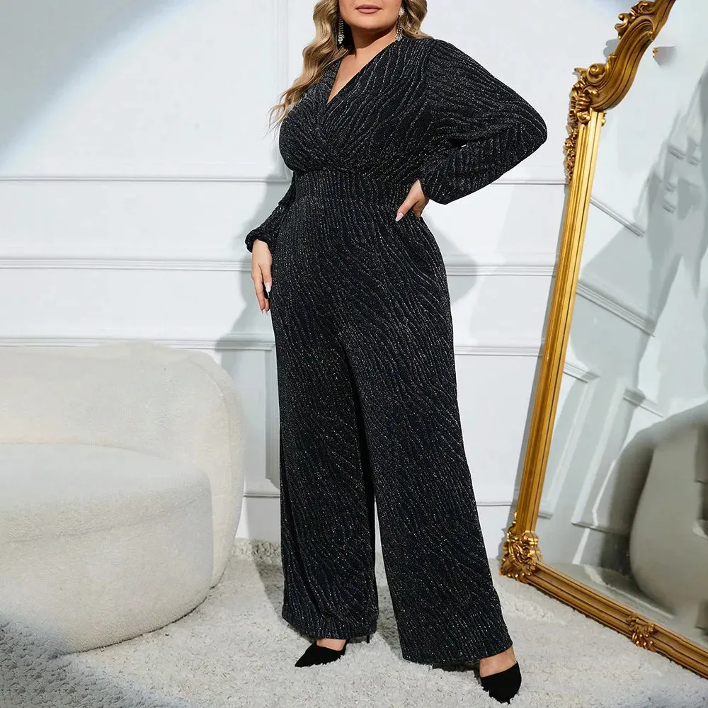 Velvet Versatile V-neck Wide-legged Jumpsuit