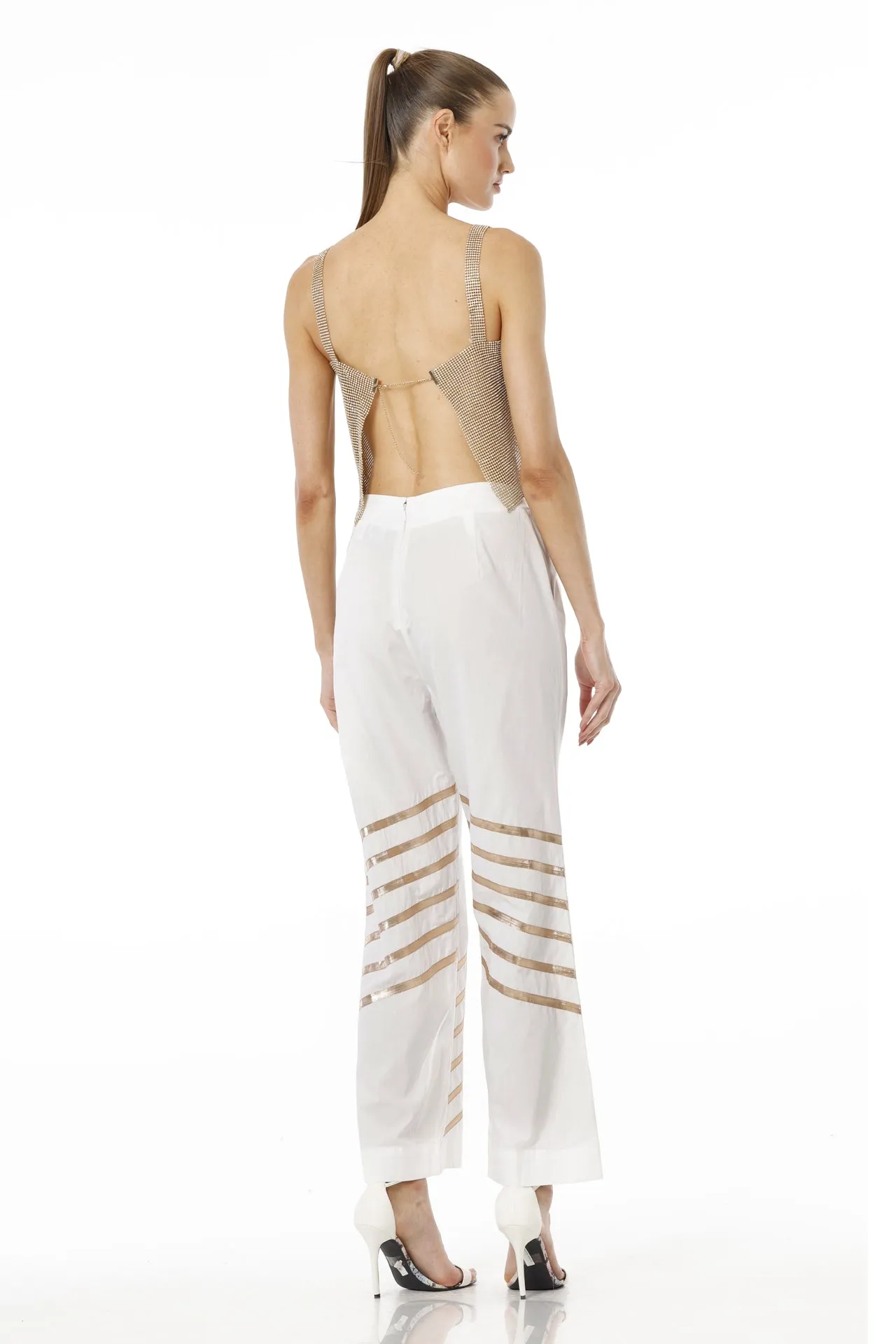 White & Gold Solid  Palazzo Pant