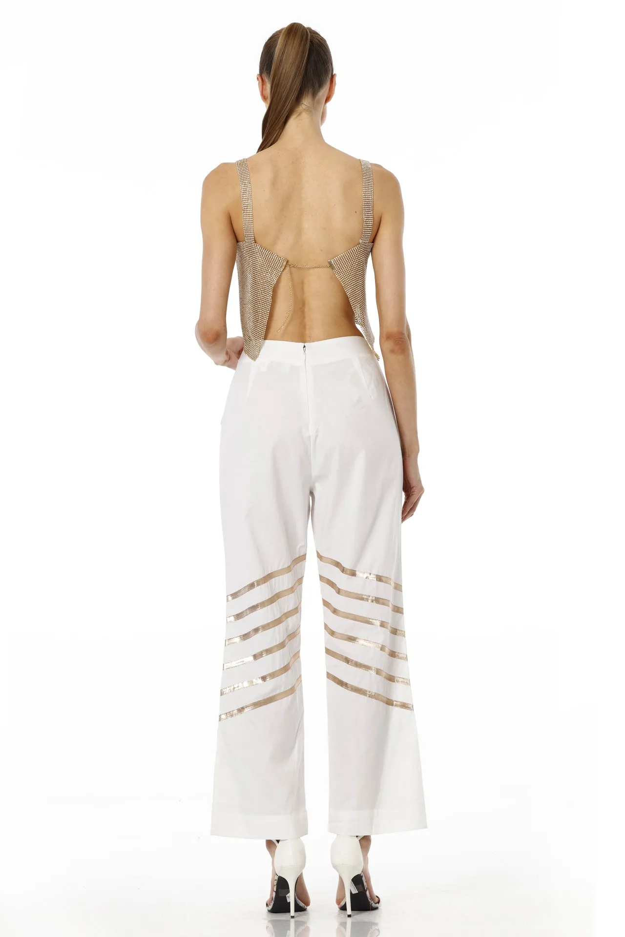 White & Gold Solid  Palazzo Pant
